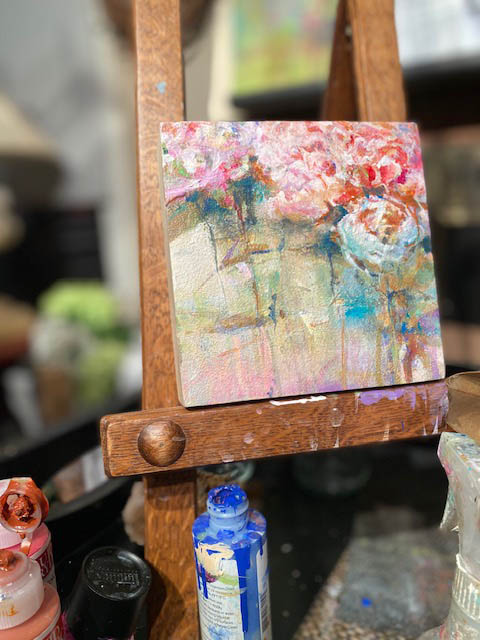 small painting on easel