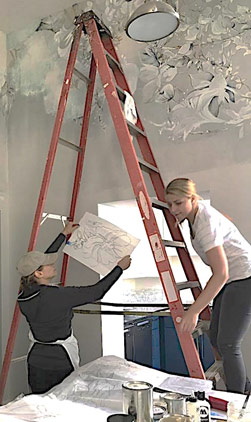 Up on the ladder for 14' ceilings!