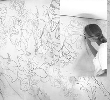 Beginning steps of sketching on the wall